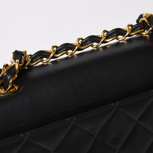 極美品 CHANEL シャネル Sフラップ Wチェーンショルダーバッグ 2番台 ココマーク ラムスキン ブラック ゴールド金具 中古 4a007796