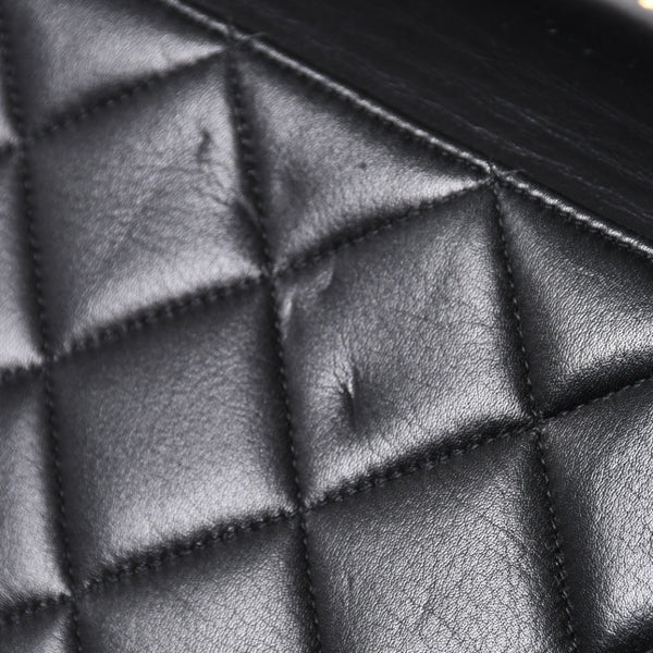 極美品 CHANEL シャネル Sフラップ Wチェーンショルダーバッグ 2番台 ココマーク ラムスキン ブラック ゴールド金具 中古 4a007796