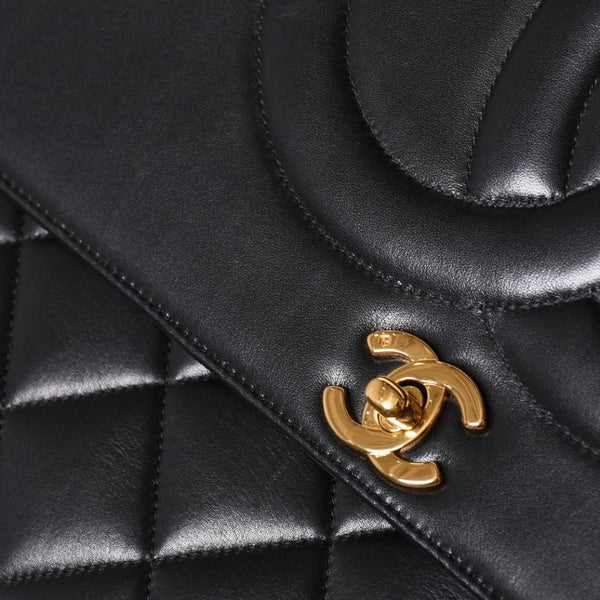 極美品 CHANEL シャネル Sフラップ Wチェーンショルダーバッグ 2番台 ココマーク ラムスキン ブラック ゴールド金具 中古 4a007796