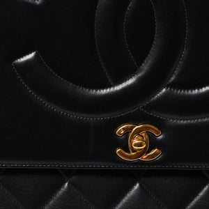 極美品 CHANEL シャネル Sフラップ Wチェーンショルダーバッグ 2番台 ココマーク ラムスキン ブラック ゴールド金具 中古 4a007796