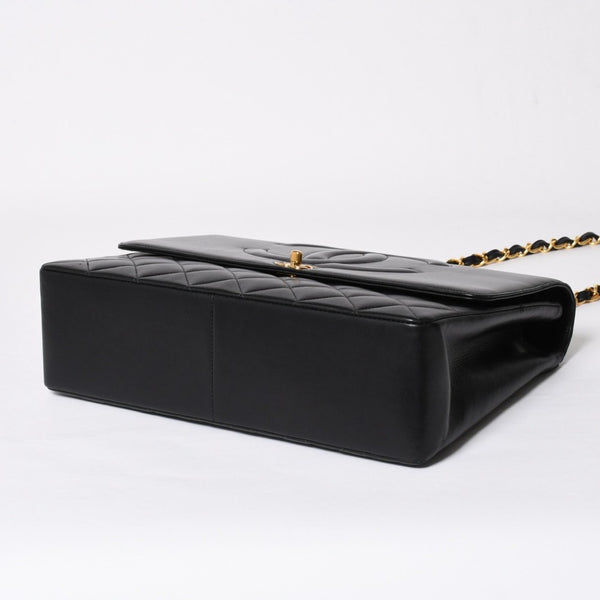極美品 CHANEL シャネル Sフラップ Wチェーンショルダーバッグ 2番台 ココマーク ラムスキン ブラック ゴールド金具 中古 4a007796