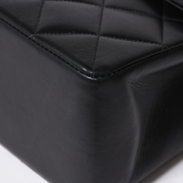 極美品 CHANEL シャネル Sフラップ Wチェーンショルダーバッグ 2番台 ココマーク ラムスキン ブラック ゴールド金具 中古 4a007796