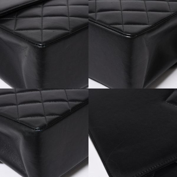極美品 CHANEL シャネル Sフラップ Wチェーンショルダーバッグ 2番台 ココマーク ラムスキン ブラック ゴールド金具 中古 4a007796