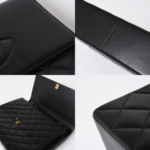 極美品 CHANEL シャネル Sフラップ Wチェーンショルダーバッグ 2番台 ココマーク ラムスキン ブラック ゴールド金具 中古 4a007796