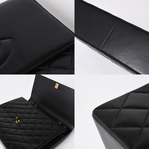 極美品 CHANEL シャネル Sフラップ Wチェーンショルダーバッグ 2番台 ココマーク ラムスキン ブラック ゴールド金具 中古 4a007796