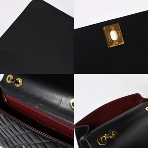 極美品 CHANEL シャネル Sフラップ Wチェーンショルダーバッグ 2番台 ココマーク ラムスキン ブラック ゴールド金具 中古 4a007796