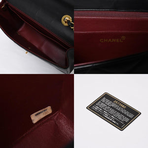 極美品 CHANEL シャネル Sフラップ Wチェーンショルダーバッグ 2番台 ココマーク ラムスキン ブラック ゴールド金具 中古 4a007796