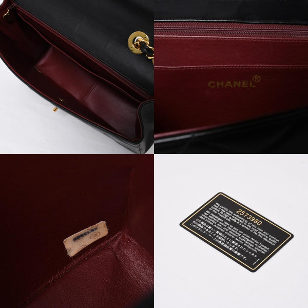 極美品 CHANEL シャネル Sフラップ Wチェーンショルダーバッグ 2番台 ココマーク ラムスキン ブラック ゴールド金具 中古 4a007796