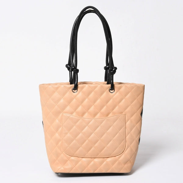極美品 CHANEL シャネル CANBON カンボンライン スモール トートバッグ A25166 9番台 ココマーク カーフスキン ベージュ 中古 4a007781