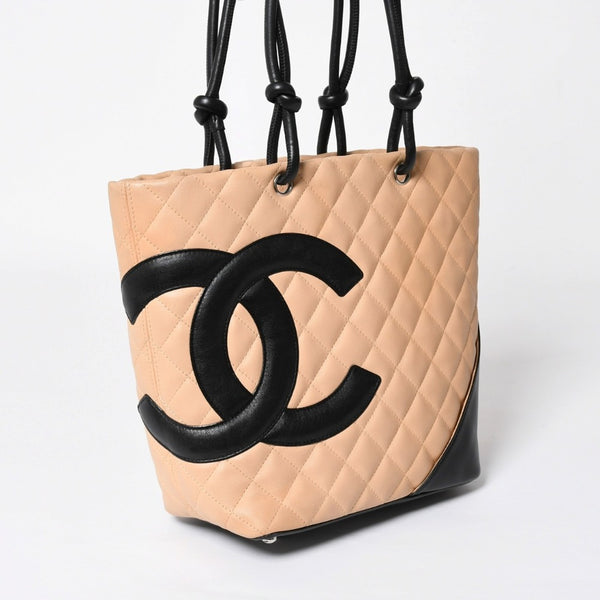 極美品 CHANEL シャネル CANBON カンボンライン スモール トートバッグ A25166 9番台 ココマーク カーフスキン ベージュ 中古 4a007781