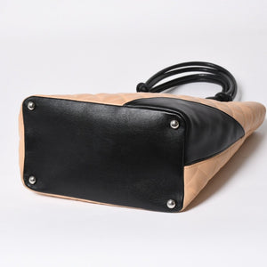 極美品 CHANEL シャネル CANBON カンボンライン スモール トートバッグ A25166 9番台 ココマーク カーフスキン ベージュ 中古 4a007781