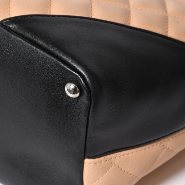 極美品 CHANEL シャネル CANBON カンボンライン スモール トートバッグ A25166 9番台 ココマーク カーフスキン ベージュ 中古 4a007781