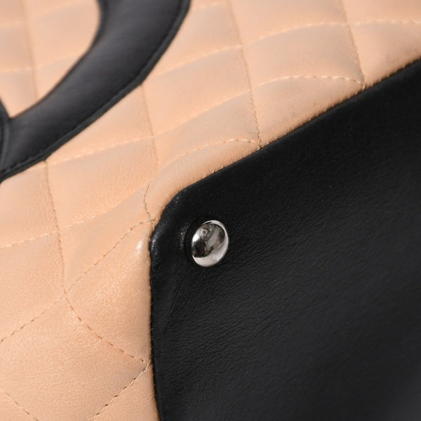 極美品 CHANEL シャネル CANBON カンボンライン スモール トートバッグ A25166 9番台 ココマーク カーフスキン ベージュ 中古 4a007781