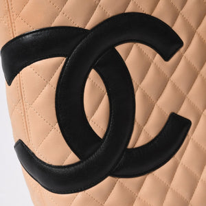 極美品 CHANEL シャネル CANBON カンボンライン スモール トートバッグ A25166 9番台 ココマーク カーフスキン ベージュ 中古 4a007781