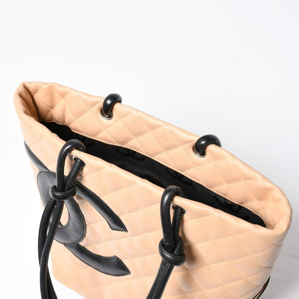 極美品 CHANEL シャネル CANBON カンボンライン スモール トートバッグ A25166 9番台 ココマーク カーフスキン ベージュ 中古 4a007781