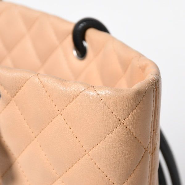 極美品 CHANEL シャネル CANBON カンボンライン スモール トートバッグ A25166 9番台 ココマーク カーフスキン ベージュ 中古 4a007781