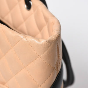 極美品 CHANEL シャネル CANBON カンボンライン スモール トートバッグ A25166 9番台 ココマーク カーフスキン ベージュ 中古 4a007781