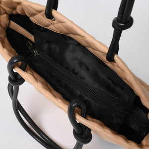 極美品 CHANEL シャネル CANBON カンボンライン スモール トートバッグ A25166 9番台 ココマーク カーフスキン ベージュ 中古 4a007781