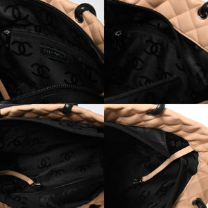 極美品 CHANEL シャネル CANBON カンボンライン スモール トートバッグ A25166 9番台 ココマーク カーフスキン ベージュ 中古 4a007781