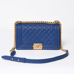 CHANEL シャネル ボーイシャネル チェーンショルダーバッグ A67086 ブルー 27番台 キャビアスキン ゴールド金具 美品 中古 4a007793