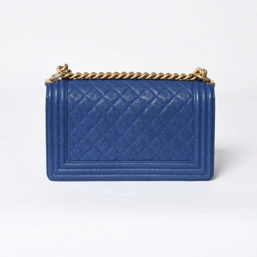 CHANEL シャネル ボーイシャネル チェーンショルダーバッグ A67086 ブルー 27番台 キャビアスキン ゴールド金具 美品 中古 4a007793