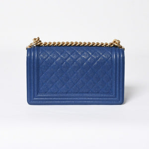 CHANEL シャネル ボーイシャネル チェーンショルダーバッグ A67086 ブルー 27番台 キャビアスキン ゴールド金具 美品 中古 4a007793