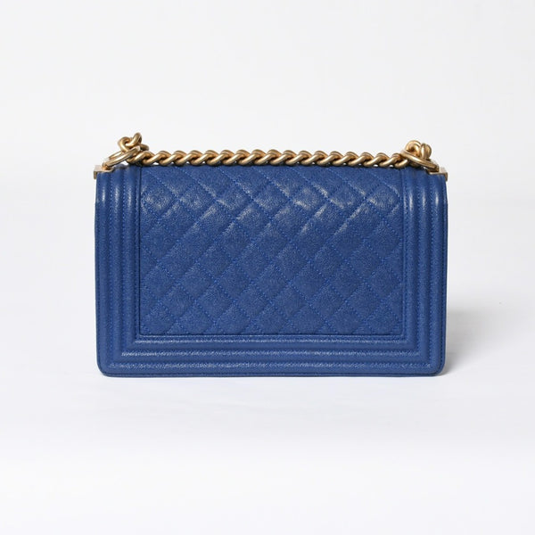 CHANEL シャネル ボーイシャネル チェーンショルダーバッグ A67086 ブルー 27番台 キャビアスキン ゴールド金具 美品 中古 4a007793