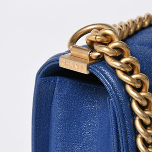 CHANEL シャネル ボーイシャネル チェーンショルダーバッグ A67086 ブルー 27番台 キャビアスキン ゴールド金具 美品 中古 4a007793