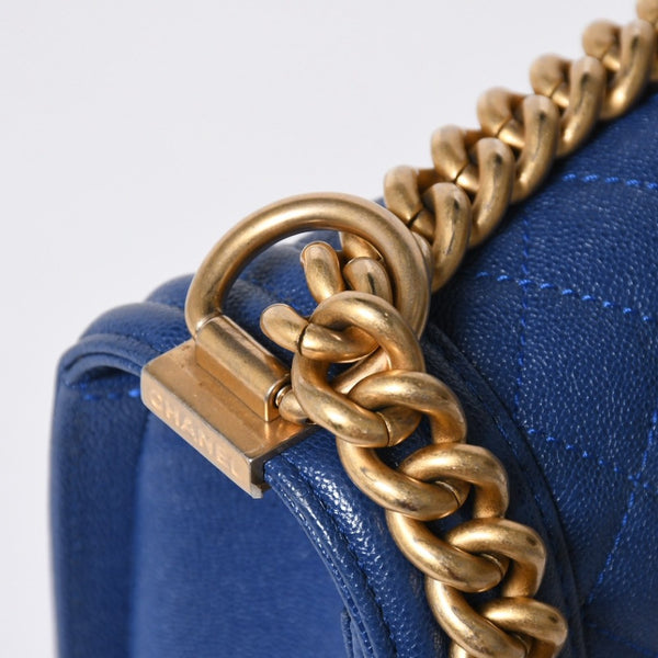 CHANEL シャネル ボーイシャネル チェーンショルダーバッグ A67086 ブルー 27番台 キャビアスキン ゴールド金具 美品 中古 4a007793