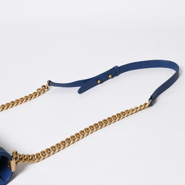 CHANEL シャネル ボーイシャネル チェーンショルダーバッグ A67086 ブルー 27番台 キャビアスキン ゴールド金具 美品 中古 4a007793