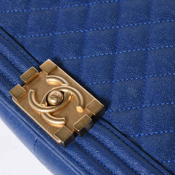 CHANEL シャネル ボーイシャネル チェーンショルダーバッグ A67086 ブルー 27番台 キャビアスキン ゴールド金具 美品 中古 4a007793