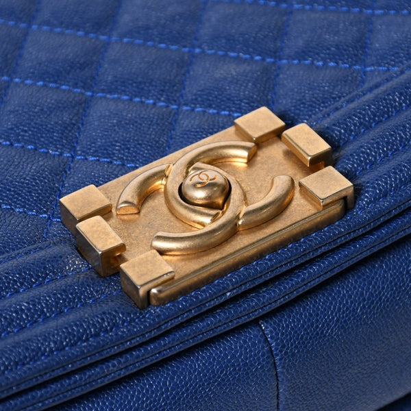 CHANEL シャネル ボーイシャネル チェーンショルダーバッグ A67086 ブルー 27番台 キャビアスキン ゴールド金具 美品 中古 4a007793