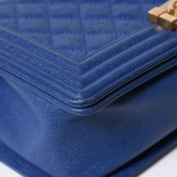 CHANEL シャネル ボーイシャネル チェーンショルダーバッグ A67086 ブルー 27番台 キャビアスキン ゴールド金具 美品 中古 4a007793