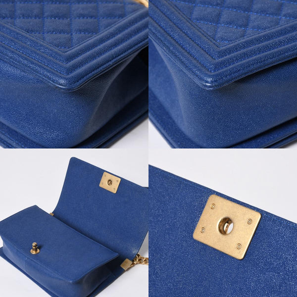 CHANEL シャネル ボーイシャネル チェーンショルダーバッグ A67086 ブルー 27番台 キャビアスキン ゴールド金具 美品 中古 4a007793