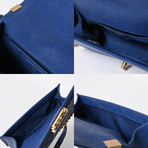 CHANEL シャネル ボーイシャネル チェーンショルダーバッグ A67086 ブルー 27番台 キャビアスキン ゴールド金具 美品 中古 4a007793