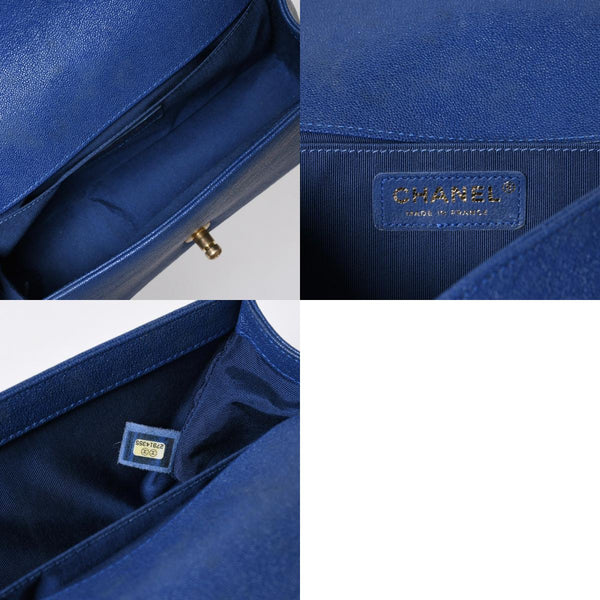 CHANEL シャネル ボーイシャネル チェーンショルダーバッグ A67086 ブルー 27番台 キャビアスキン ゴールド金具 美品 中古 4a007793