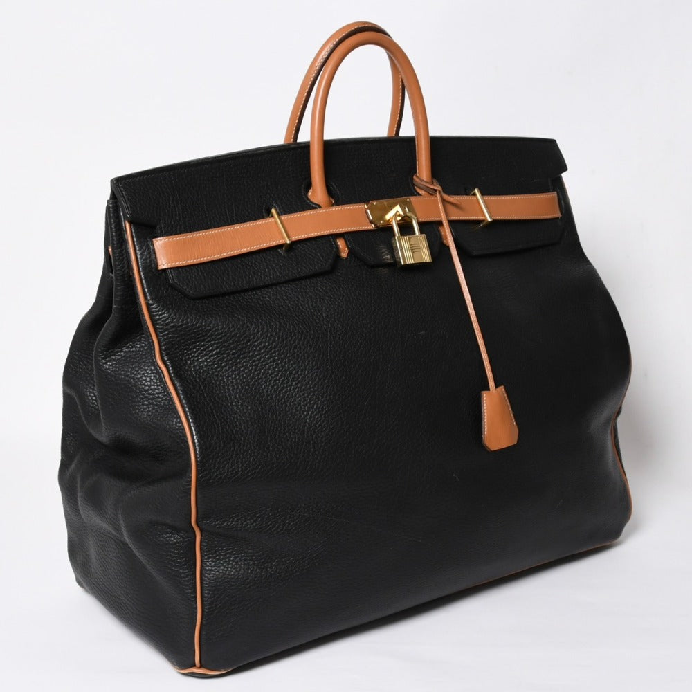 HERMES エルメス オータクロア55 ハンドバッグ ○O刻印 フィヨルド ヴォースイフト ブラック ゴールド GD金具 内縫い 1985年 美品 中古 4a007851