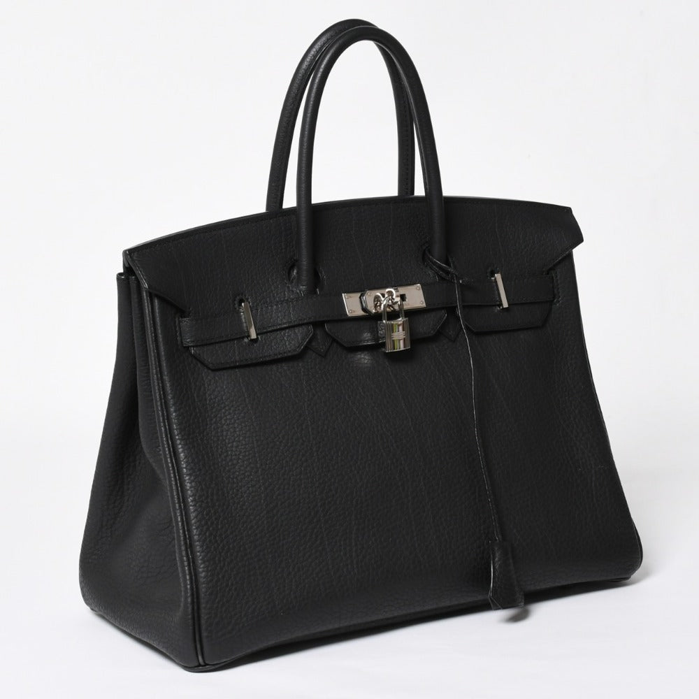極美品 HERMES エルメス BIRKIN バーキン35 フィヨルド ブラックシルバー金具 ◻︎K刻印 ハンドバッグ 中古 4a007795