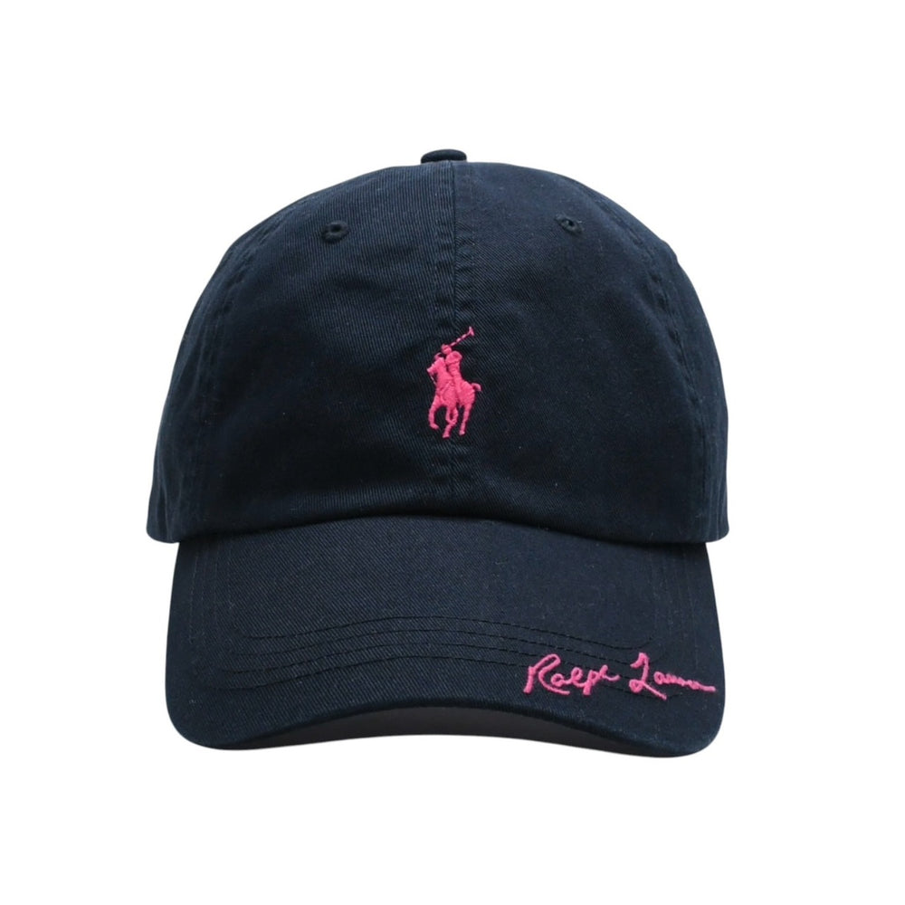 極美品 RALPH LAUREN ラルフローレン PINKPONY ピンクポニー ツイル ボール キャップ コットン ブラック ピンク 中古 4a007816