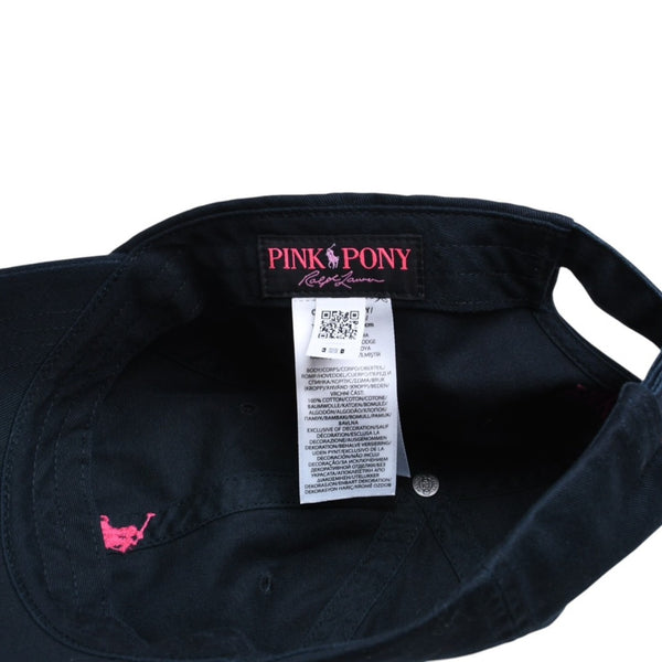 極美品 RALPH LAUREN ラルフローレン PINKPONY ピンクポニー ツイル ボール キャップ コットン ブラック ピンク 中古 4a007816