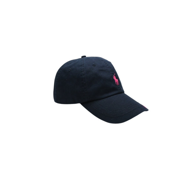 極美品 RALPH LAUREN ラルフローレン PINKPONY ピンクポニー ツイル ボール キャップ コットン ブラック ピンク 中古 4a007816