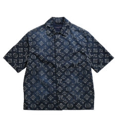 極美品 LOUIS VUITTON ルイヴィトン モノグラム ショートスリーブ シャンブレーシャツ HPS73W XLサイズ インディゴ シルバー金具 中古 4a007214