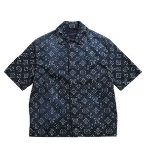 極美品 LOUIS VUITTON ルイヴィトン モノグラム ショートスリーブ シャンブレーシャツ HPS73W XLサイズ インディゴ シルバー金具 中古 4a007214