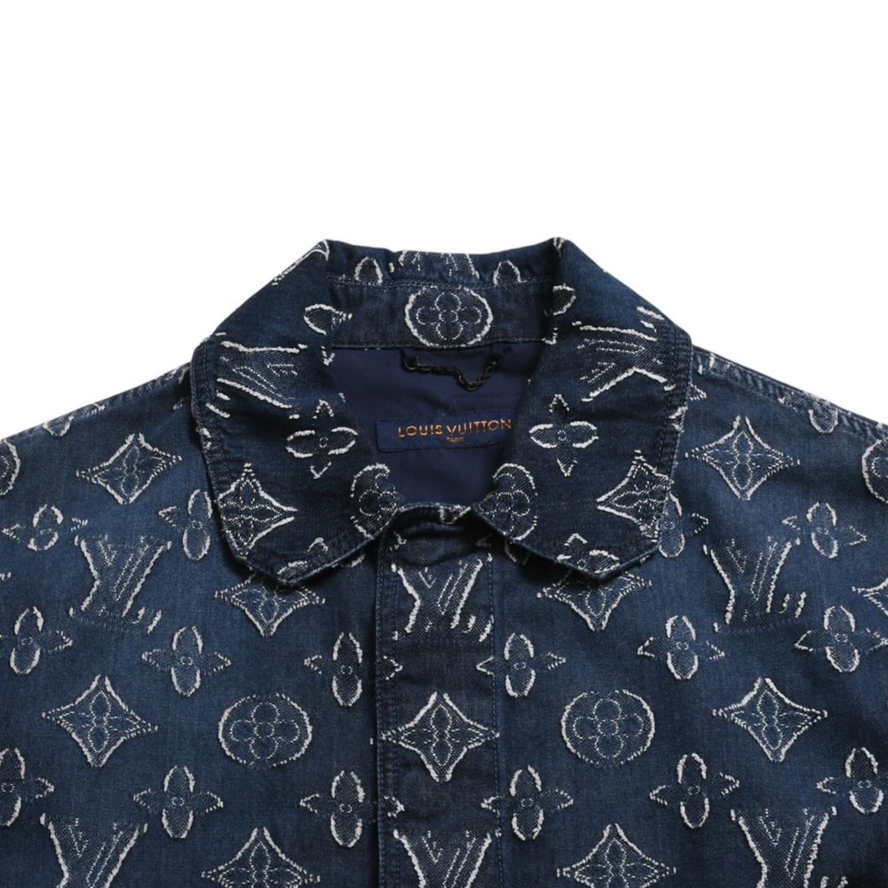 極美品 LOUIS VUITTON ルイヴィトン モノグラム ショートスリーブ シャンブレーシャツ HPS73W XLサイズ インディゴ シルバー金具 中古 4a007214