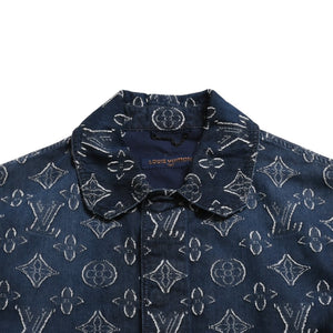 極美品 LOUIS VUITTON ルイヴィトン モノグラム ショートスリーブ シャンブレーシャツ HPS73W XLサイズ インディゴ シルバー金具 中古 4a007214