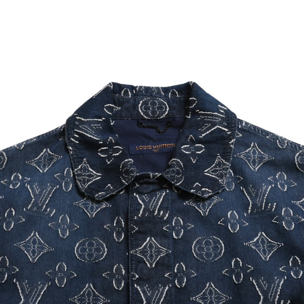 極美品 LOUIS VUITTON ルイヴィトン モノグラム ショートスリーブ シャンブレーシャツ HPS73W XLサイズ インディゴ シルバー金具 中古 4a007214