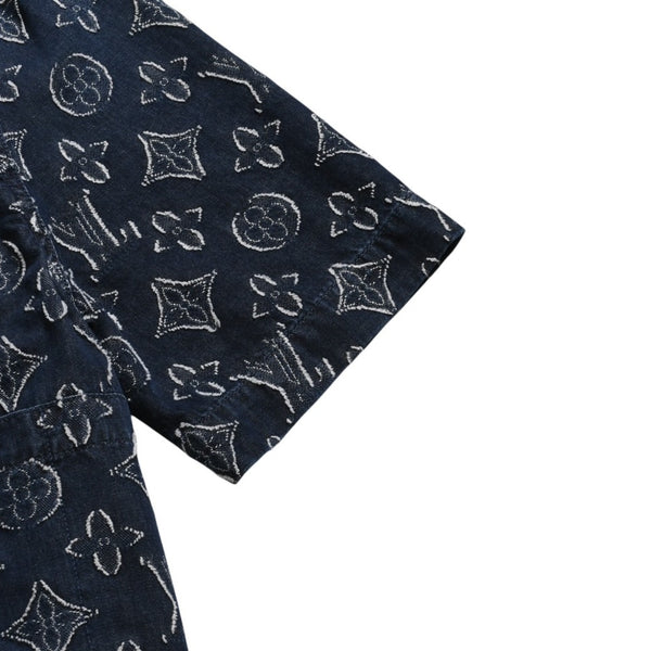 極美品 LOUIS VUITTON ルイヴィトン モノグラム ショートスリーブ シャンブレーシャツ HPS73W XLサイズ インディゴ シルバー金具 中古 4a007214