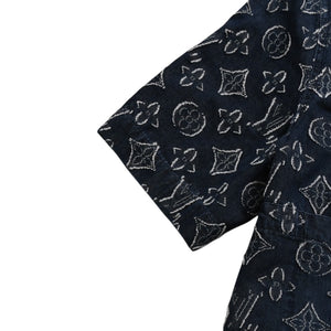 極美品 LOUIS VUITTON ルイヴィトン モノグラム ショートスリーブ シャンブレーシャツ HPS73W XLサイズ インディゴ シルバー金具 中古 4a007214