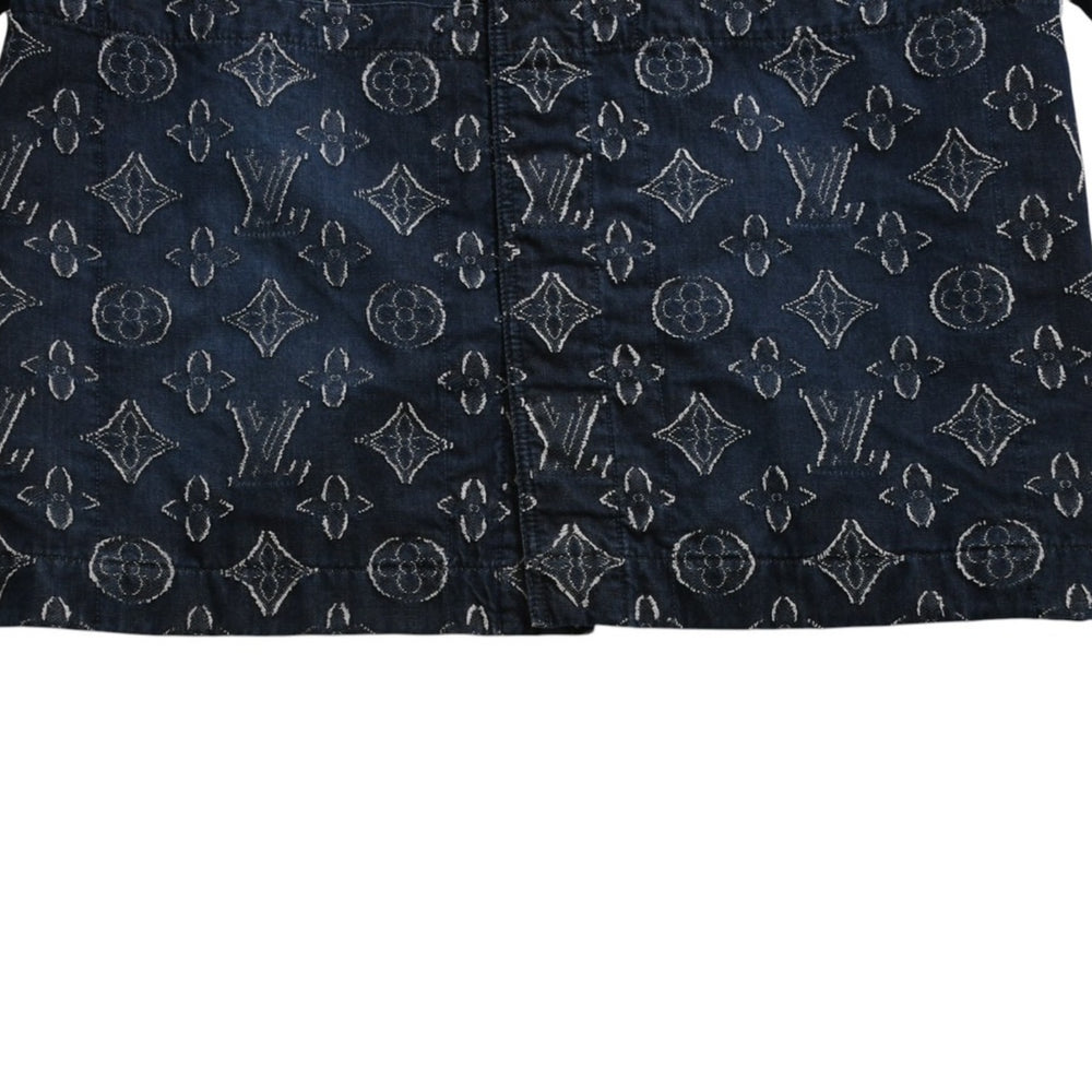極美品 LOUIS VUITTON ルイヴィトン モノグラム ショートスリーブ シャンブレーシャツ HPS73W XLサイズ インディゴ シルバー金具 中古 4a007214