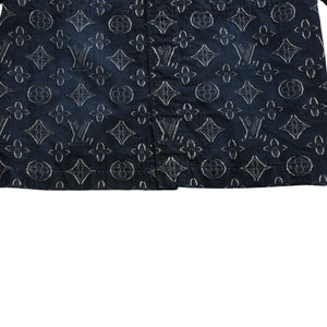 極美品 LOUIS VUITTON ルイヴィトン モノグラム ショートスリーブ シャンブレーシャツ HPS73W XLサイズ インディゴ シルバー金具 中古 4a007214